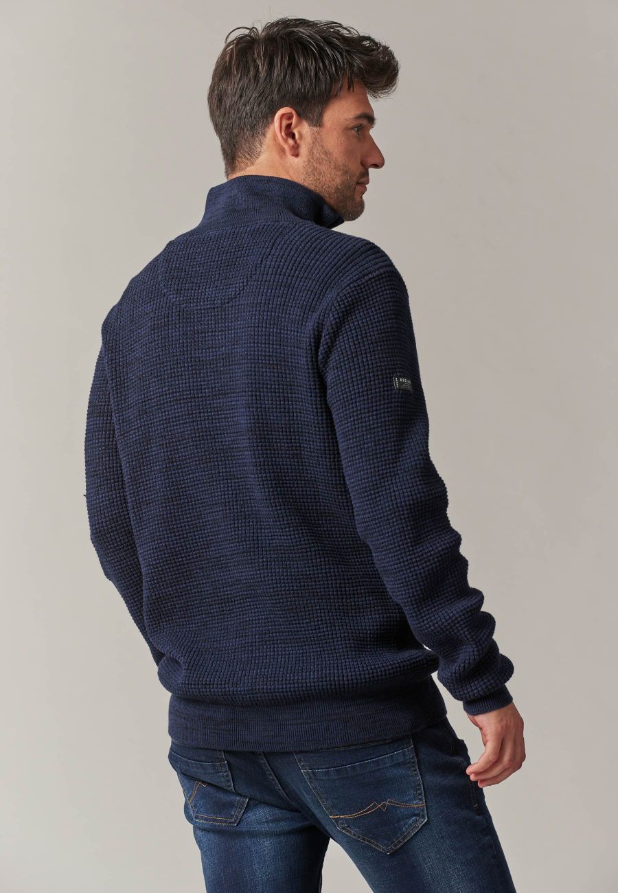 Henley 1/4 Zip Cotton Pullover in Indigo