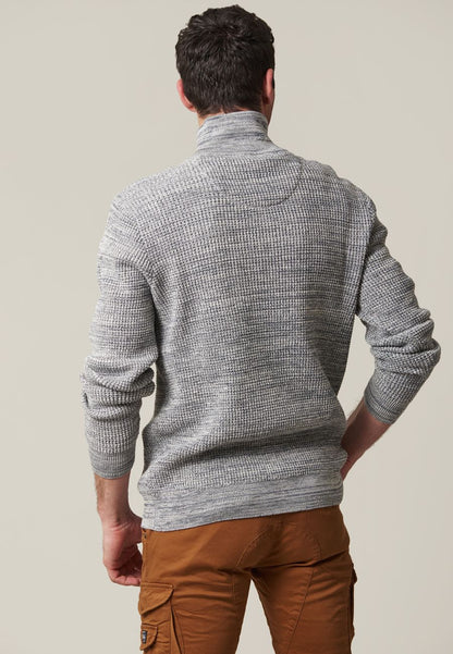 Henley 1/4 Zip Cotton Pullover in Light Grey Melange