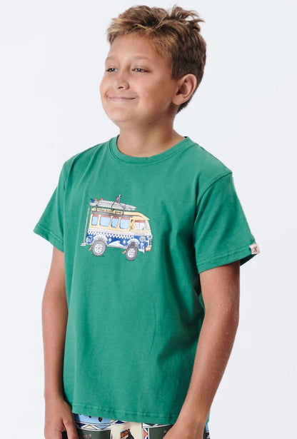 Boys On The Bus Tee in Deep Sea Green