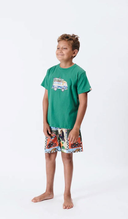 Boys On The Bus Tee in Deep Sea Green