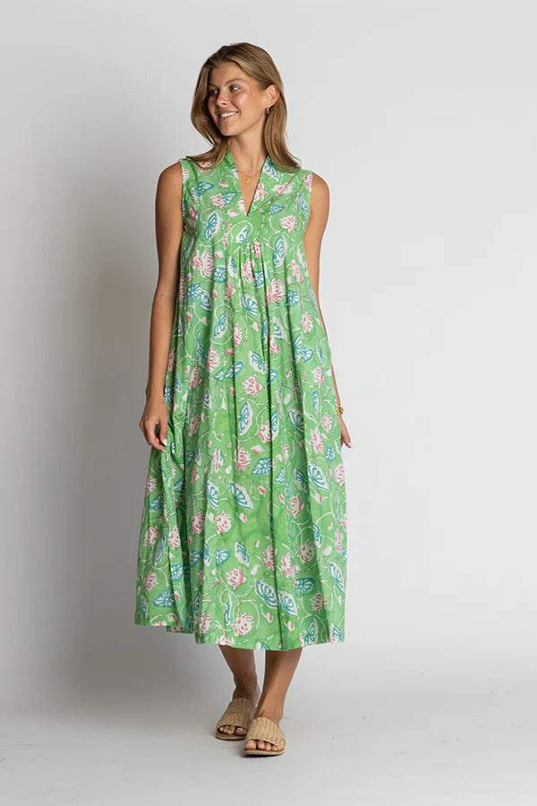 Wyoming Printed Midi Dress in Green