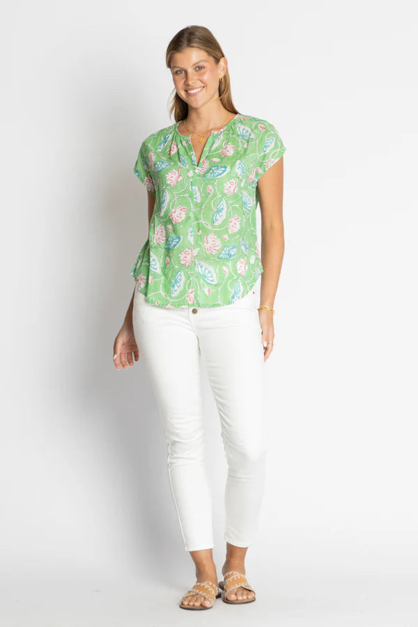 Wyoming Printed Cotton Top in Green