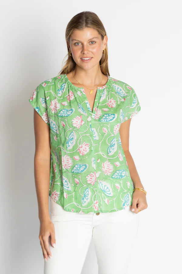 Wyoming Printed Cotton Top in Green