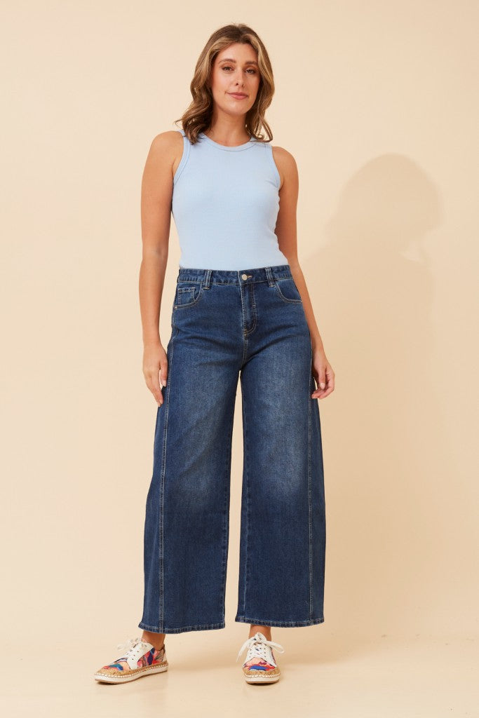 Mid Waist Wide Leg Crop Jeans in Dark Wash