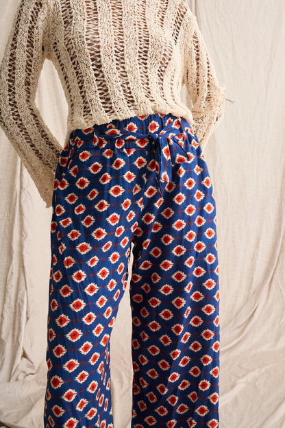 Ikat Paperbag Pants in Navy Print