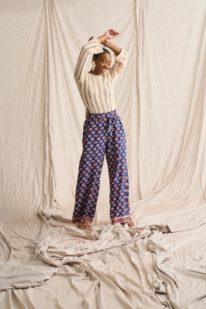 Ikat Paperbag Pants in Navy Print