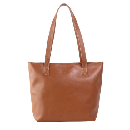 Emmy Cider Tan Unlined Leather Tote with Zip