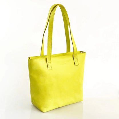 Emmy Chartreuse Unlined Pebble Leather Tote with Zip