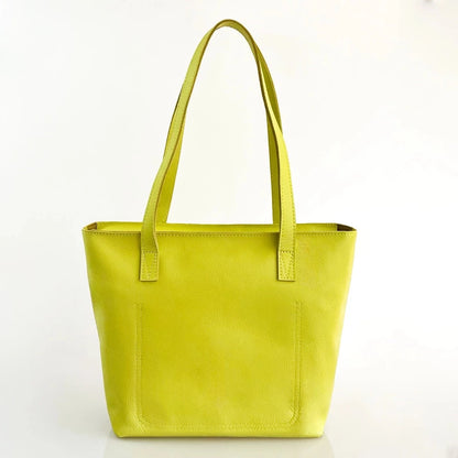 Emmy Chartreuse Unlined Pebble Leather Tote with Zip