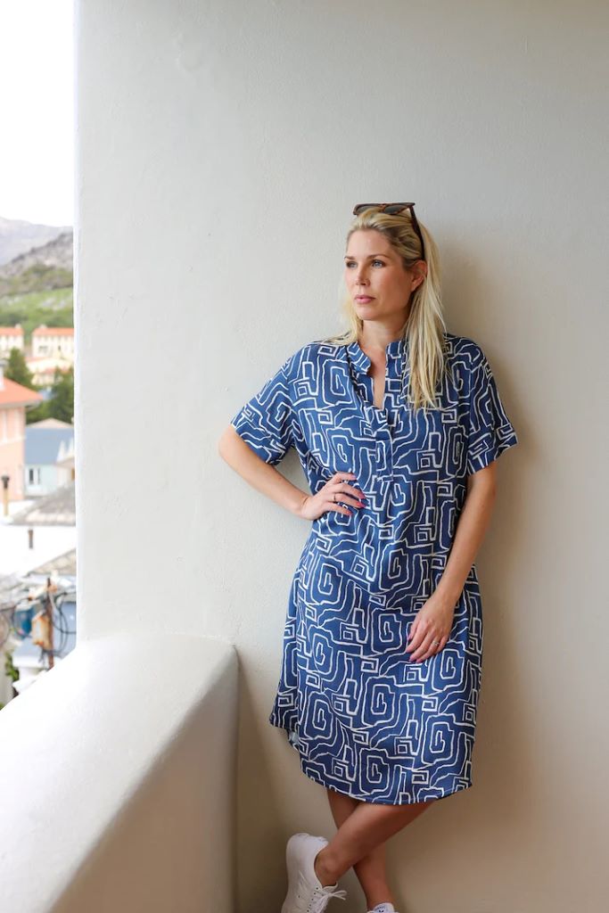 Ashram Dress in Navy Print