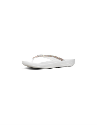 iQushion Sparkle Flip Flops in Urban White