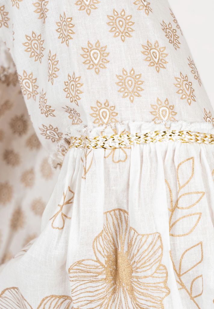 Tiered Cotton Dress in Cream/Sand