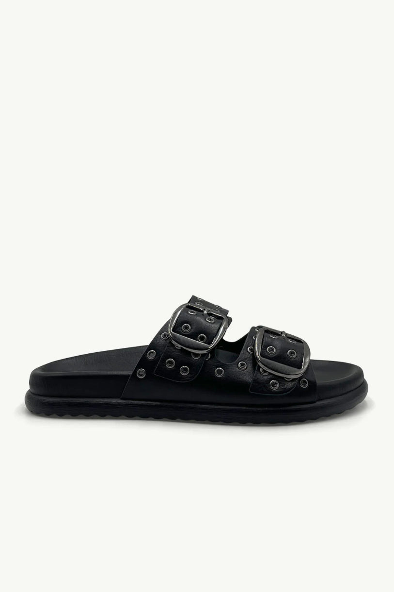 Halle Leather Sandal in Black