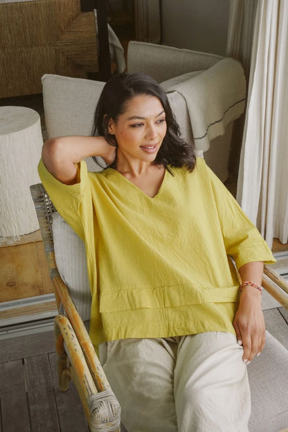 Bee Cotton Tiered Top in Chartreuse