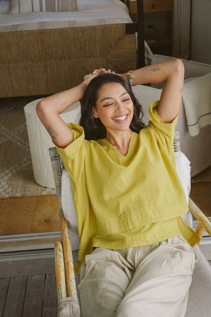 Bee Cotton Tiered Top in Chartreuse