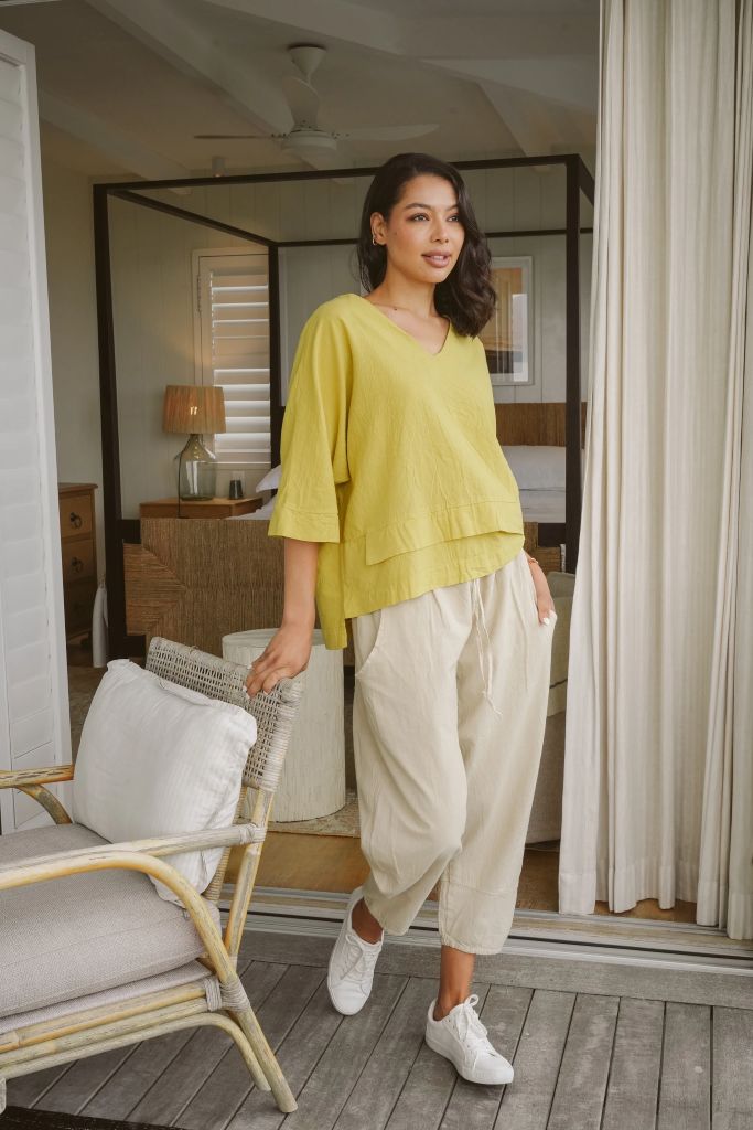 Bee Cotton Tiered Top in Chartreuse