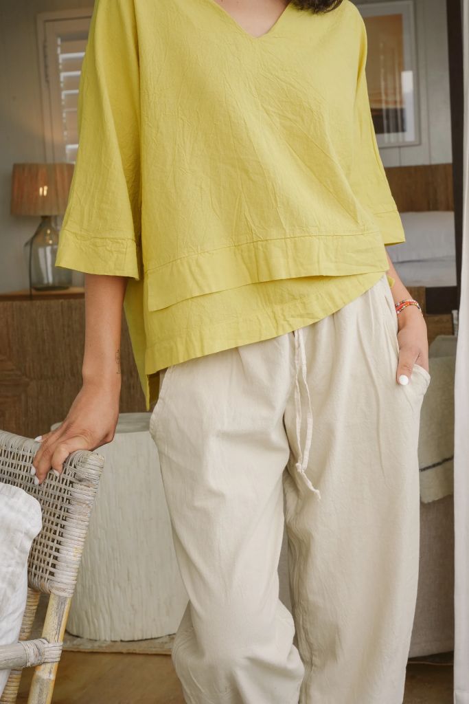 Bee Cotton Tiered Top in Chartreuse
