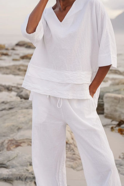 Bee Cotton Tiered Top in White