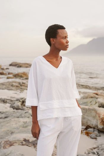 Bee Cotton Tiered Top in White