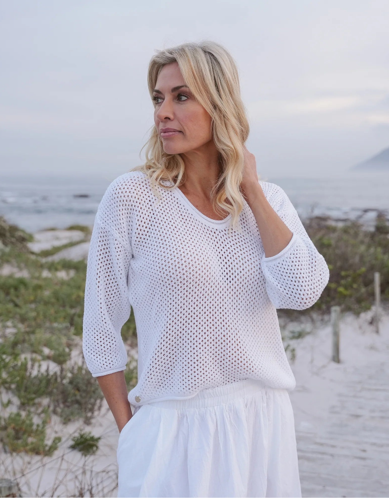 Paisley Cotton Crochet Knit in White