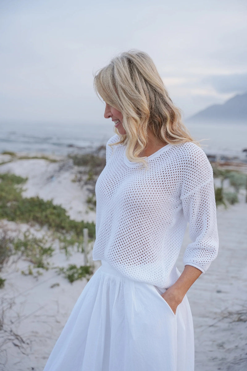 Paisley Cotton Crochet Knit in White