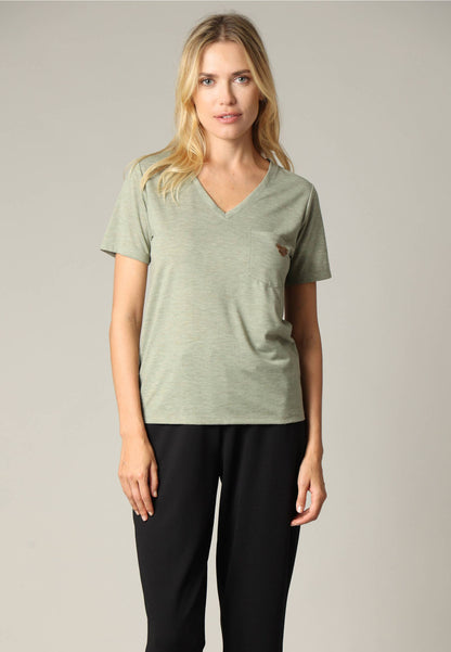 Kellie Beaded Heart Tee in Light Khaki Marl