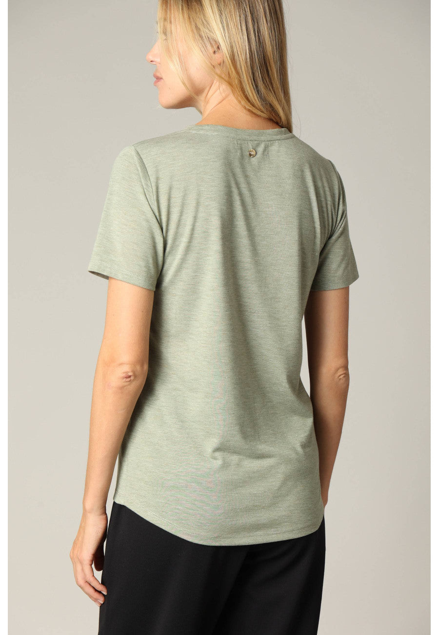 Kellie Beaded Heart Tee in Light Khaki Marl