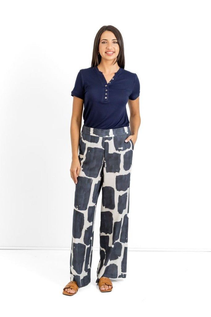Kim Wide Leg Pant in Ink Impressions