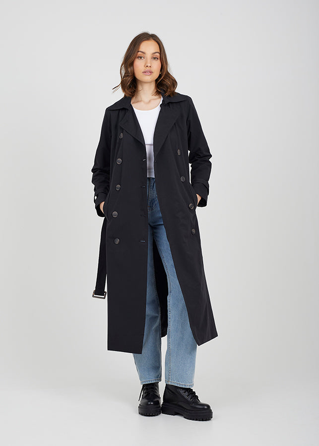 Ayer Maxi Trench Coat in Black