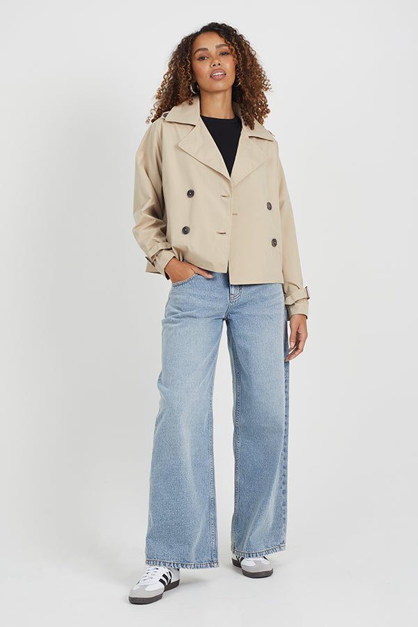 Brandy Short Trench Coat in Stone