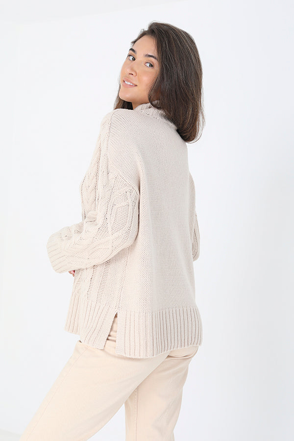 Bivaco Roll Neck Cable Knit in Stone