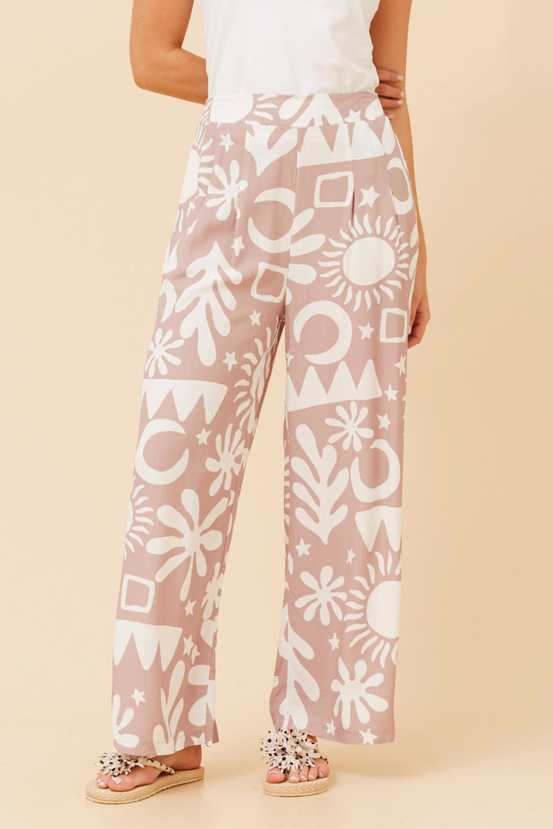 Wide Leg Printed Pants in Latte