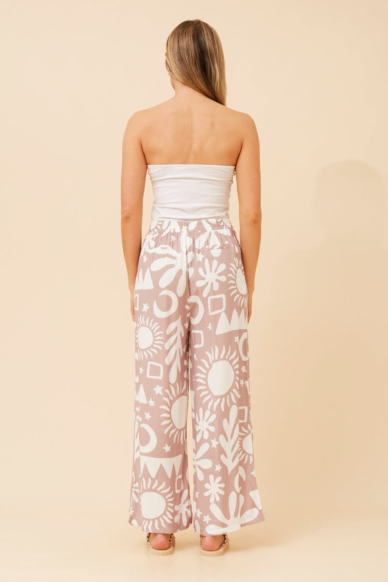 Wide Leg Printed Pants in Latte