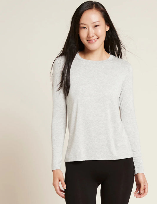 Bamboo Round Neck Long Sleeve Tee in Light Grey Marl