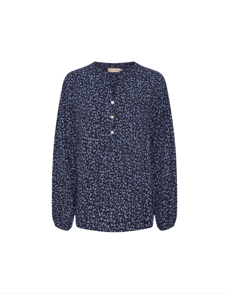 Mandarin Collar Shirt in Blue Leopard