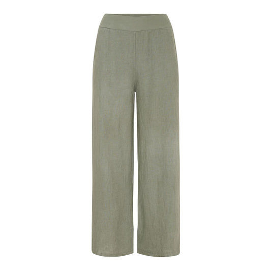 Wide Leg Linen Pants in Military