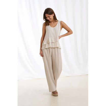 Wide Leg Linen Pants in Sabbia