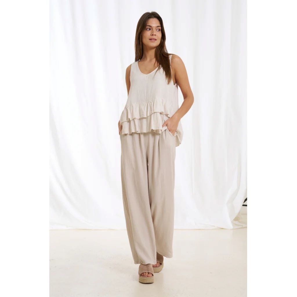 Wide Leg Linen Pants in Sabbia