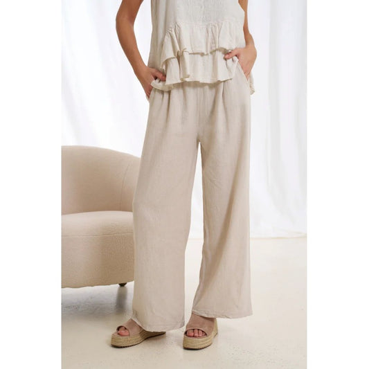 Wide Leg Linen Pants in Sabbia