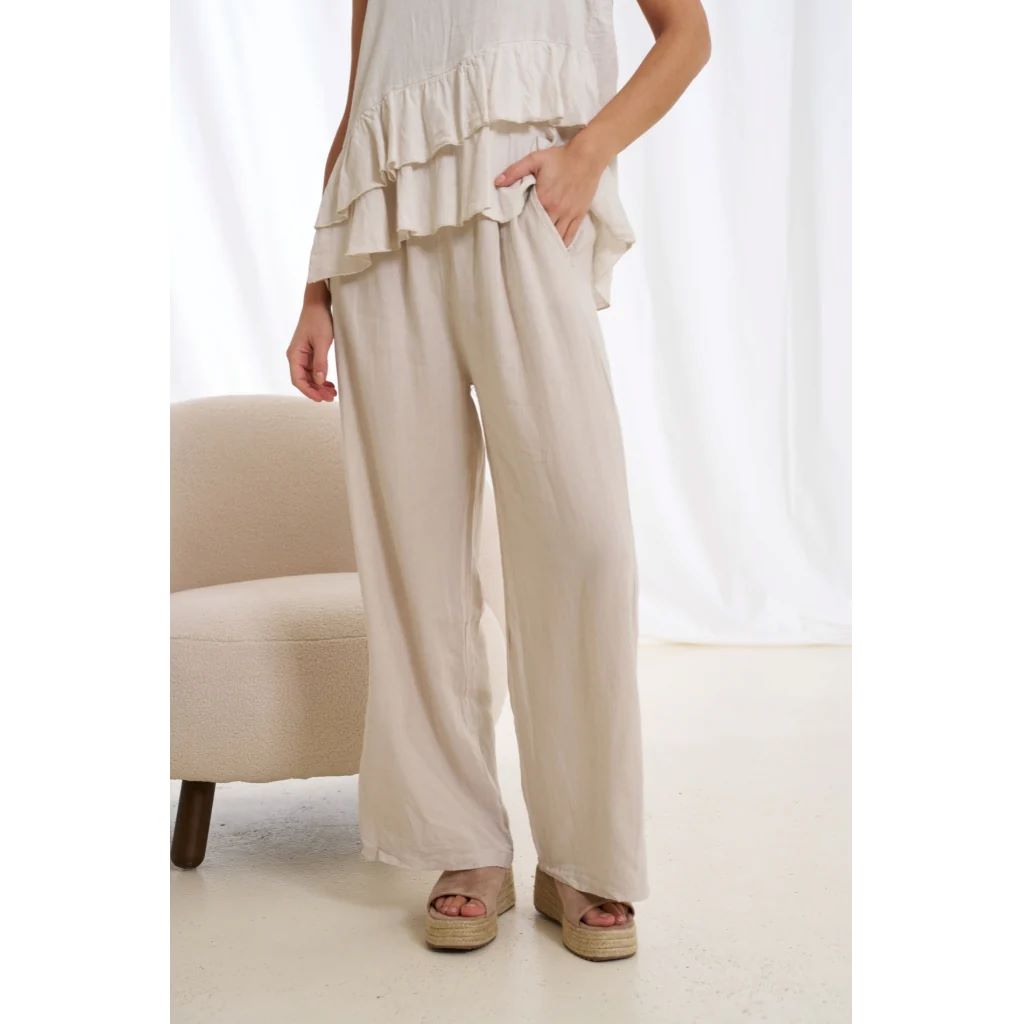 Wide Leg Linen Pants in Sabbia