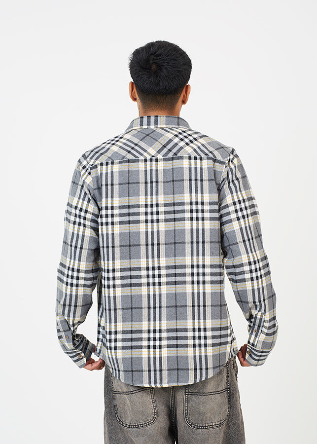 Dempsey Cotton Flannel Check Shirt in Grey