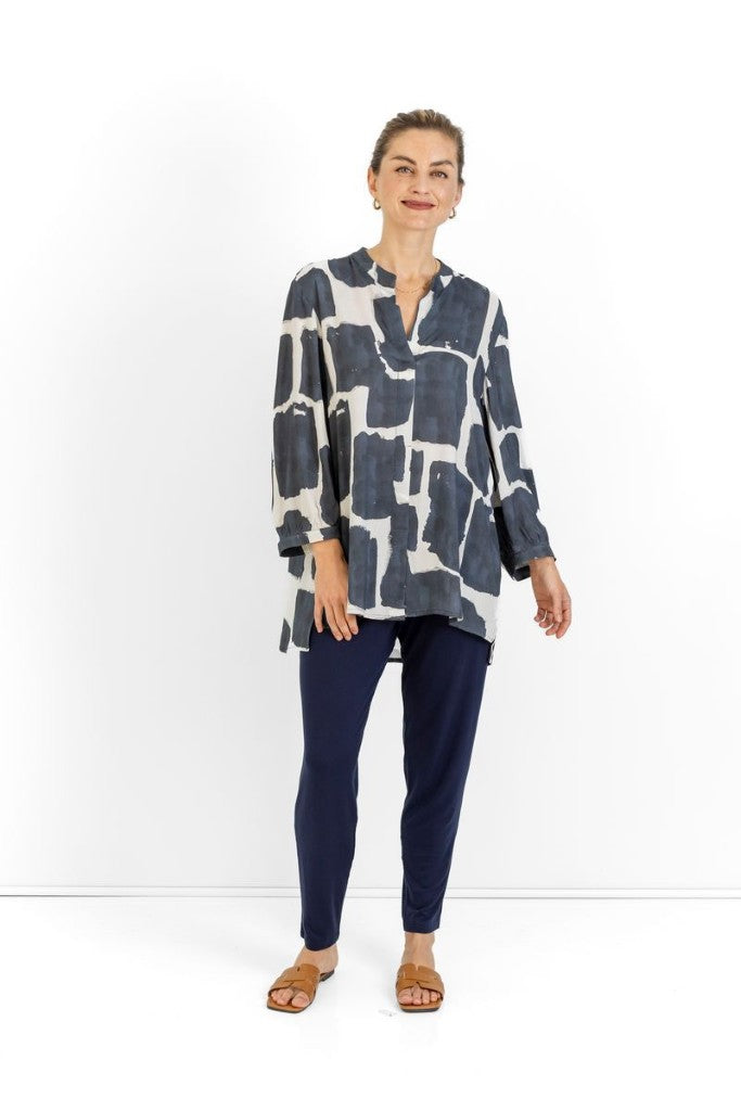 River Mandarin Loose Fit Shirt in Ink Impressions