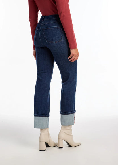 Olivia Straight Ankle Cuffed Denim in Dark Blue