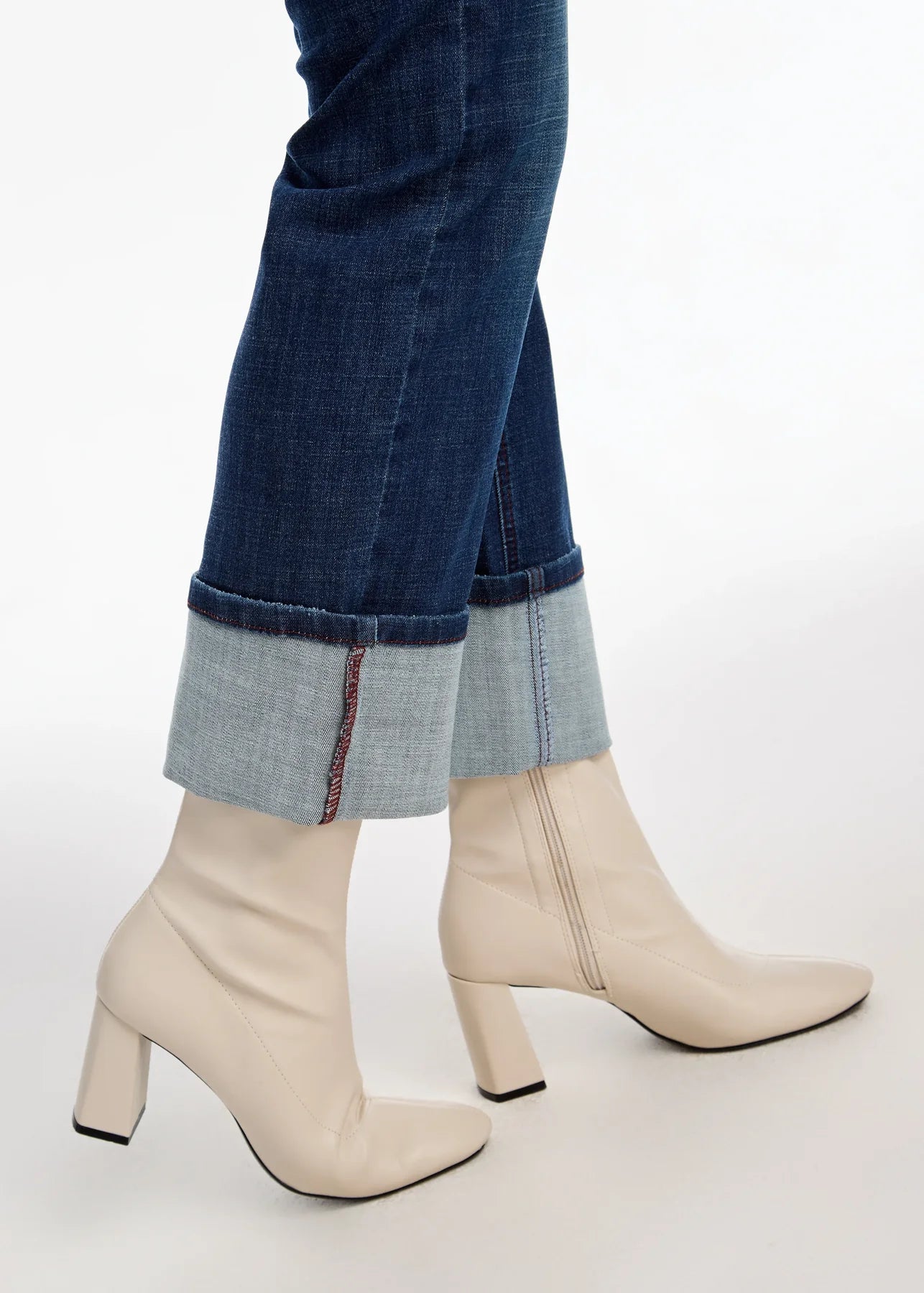 Olivia Straight Ankle Cuffed Denim in Dark Blue