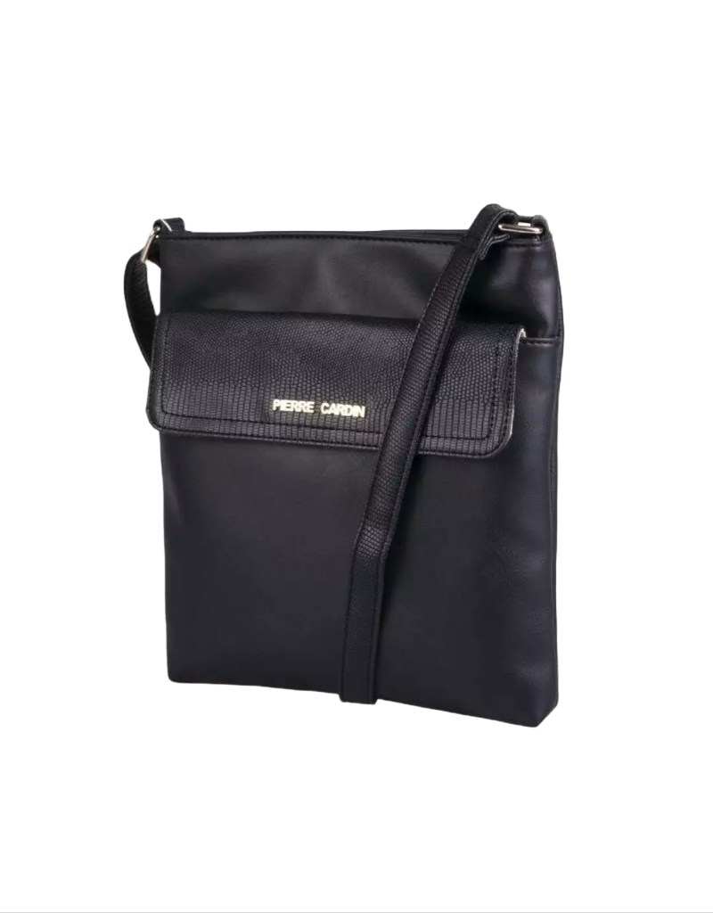 Londi Textured Trim Crossbody Leather Bag in Black
