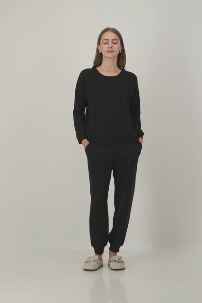 Cuff Detail Track Pants in Black