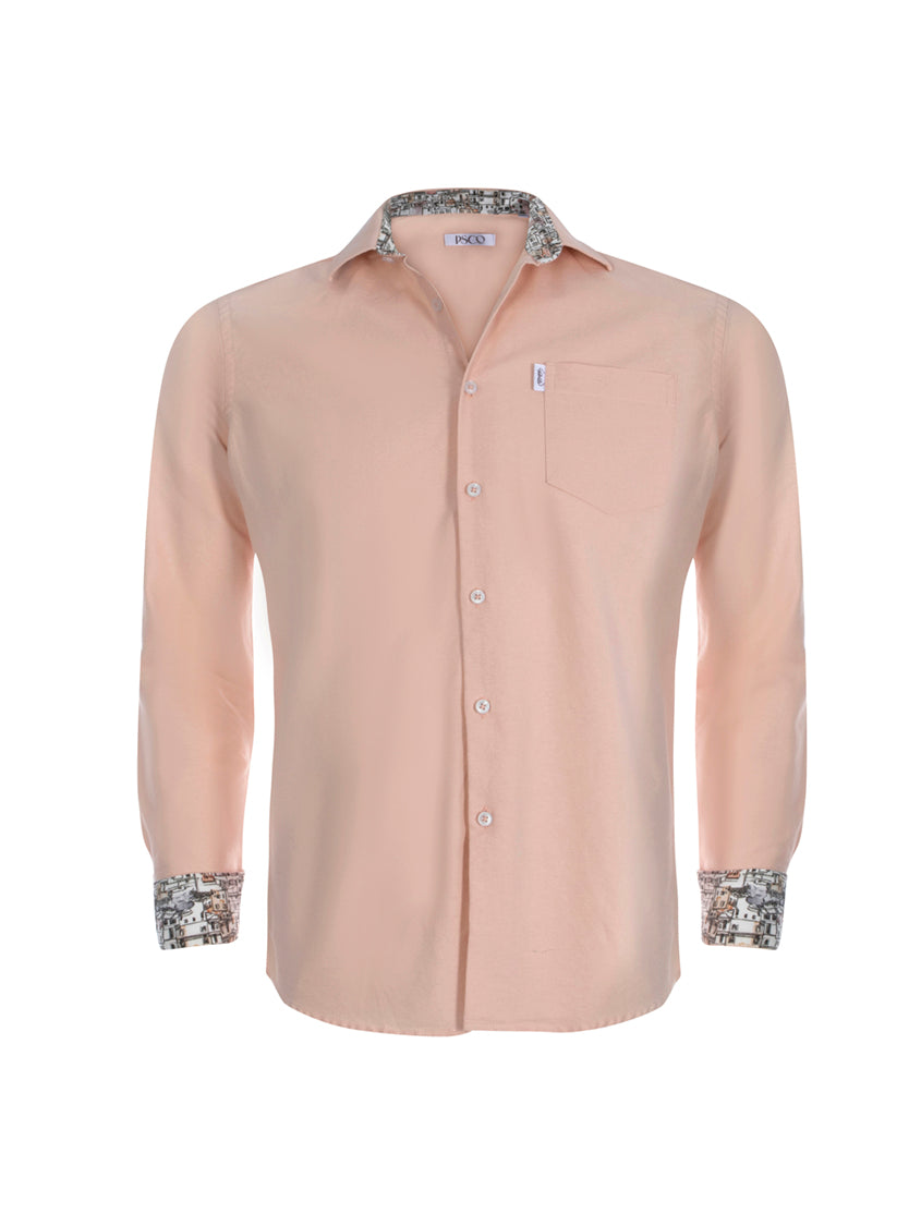 Oxford Cotton Contrast Shirt in Salmon