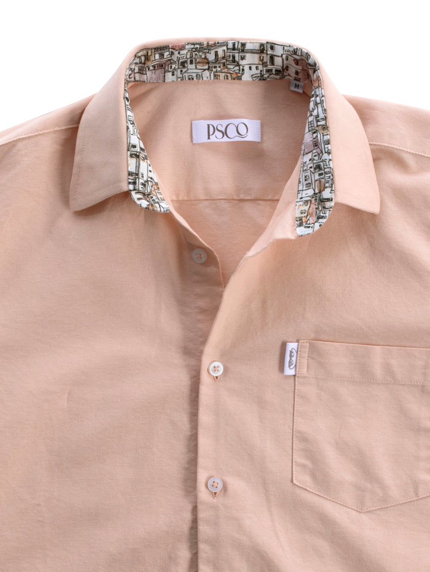 Oxford Cotton Contrast Shirt in Salmon