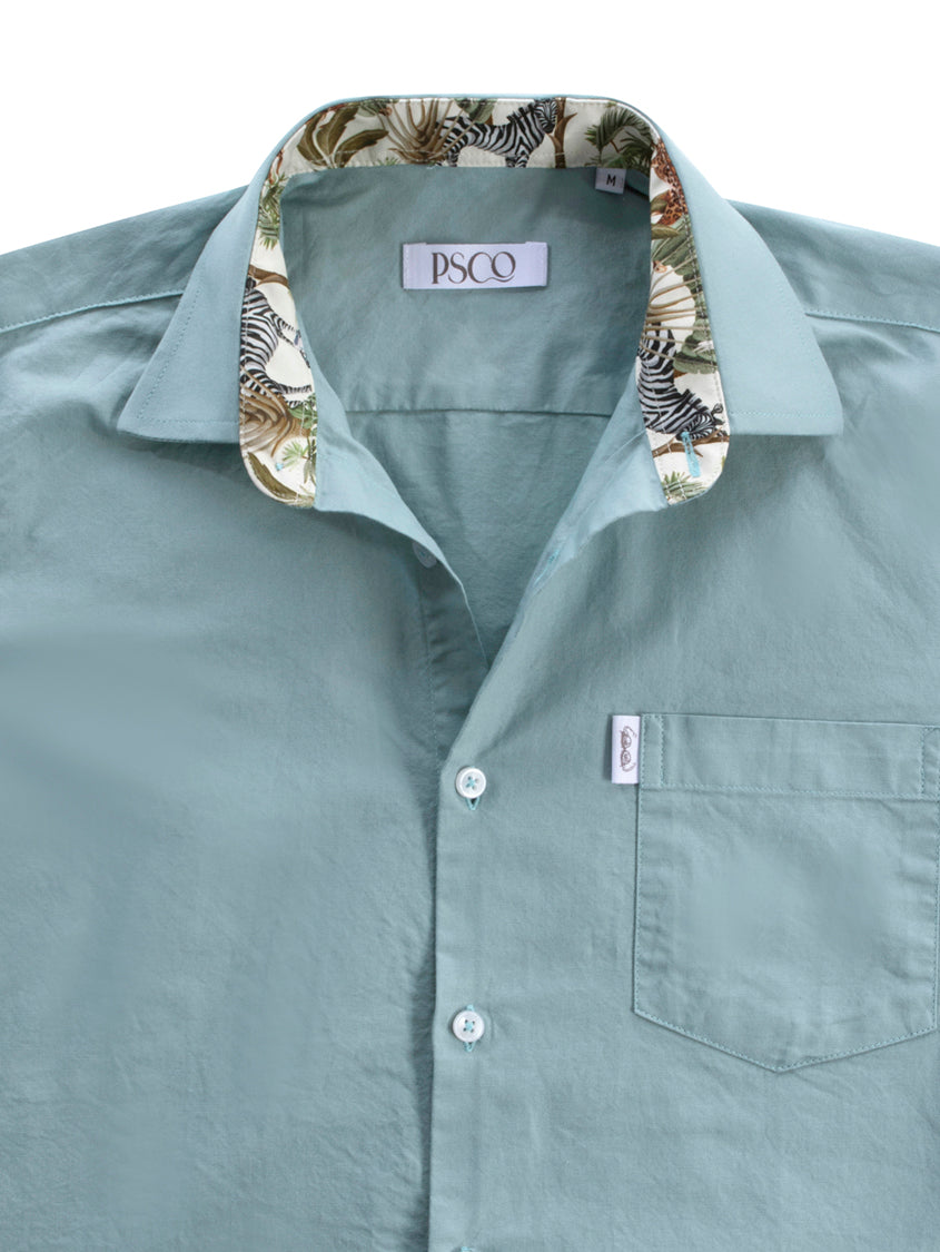 Oxford Cotton Contrast Shirt in Sea Green