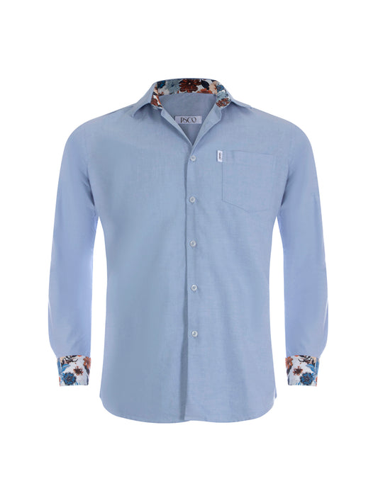 Oxford Cotton Contrast Shirt in Sky Blue